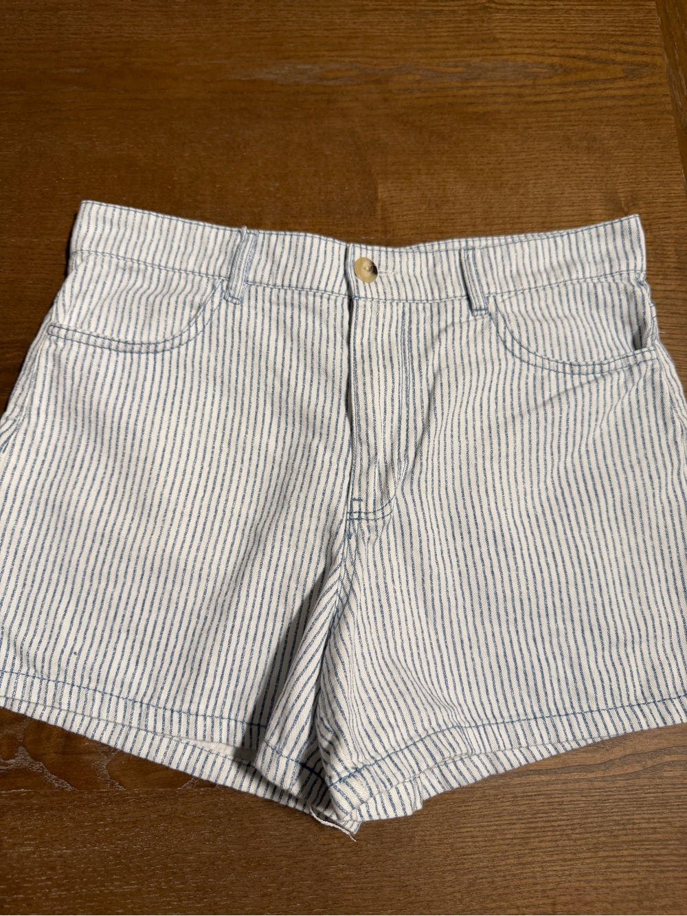 Zara White Shorts with Blue Pinstripes